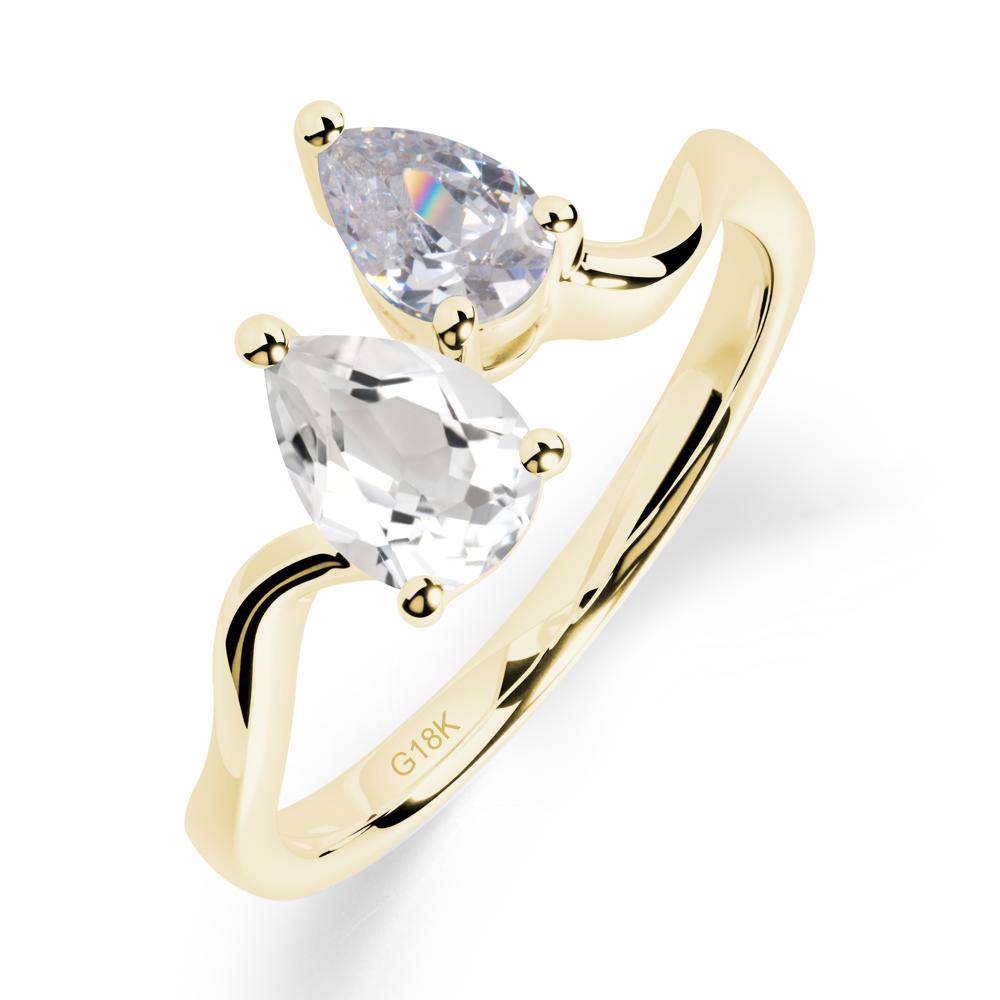 Pear Shaped White Topaz Toi Et Moi Ring - LUO Jewelry #metal_18k yellow gold