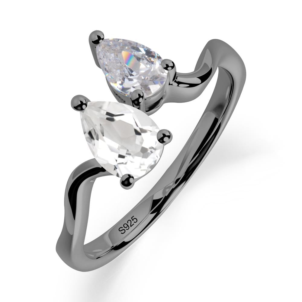Pear Shaped White Topaz Toi Et Moi Ring - LUO Jewelry #metal_black finish sterling silver