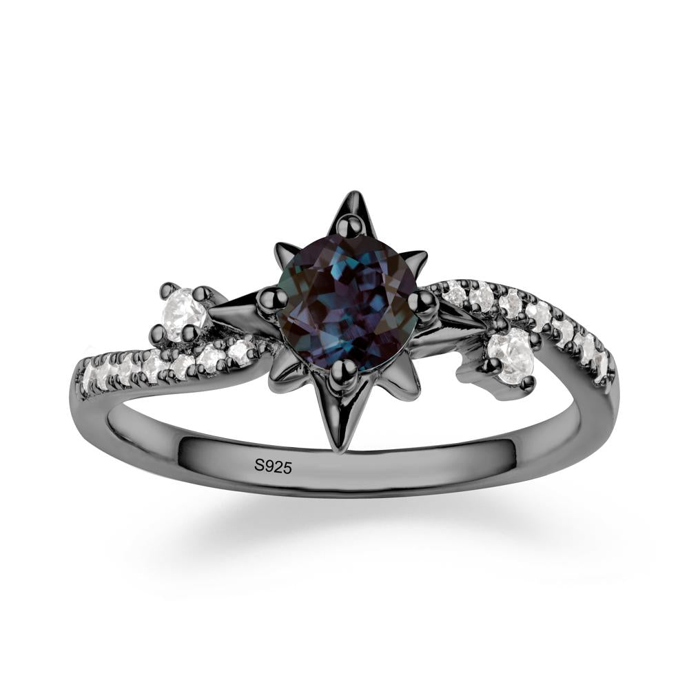 8-Pointed Star Round Alexandrite Ring - LUO Jewelry #metal_black finish sterling silver