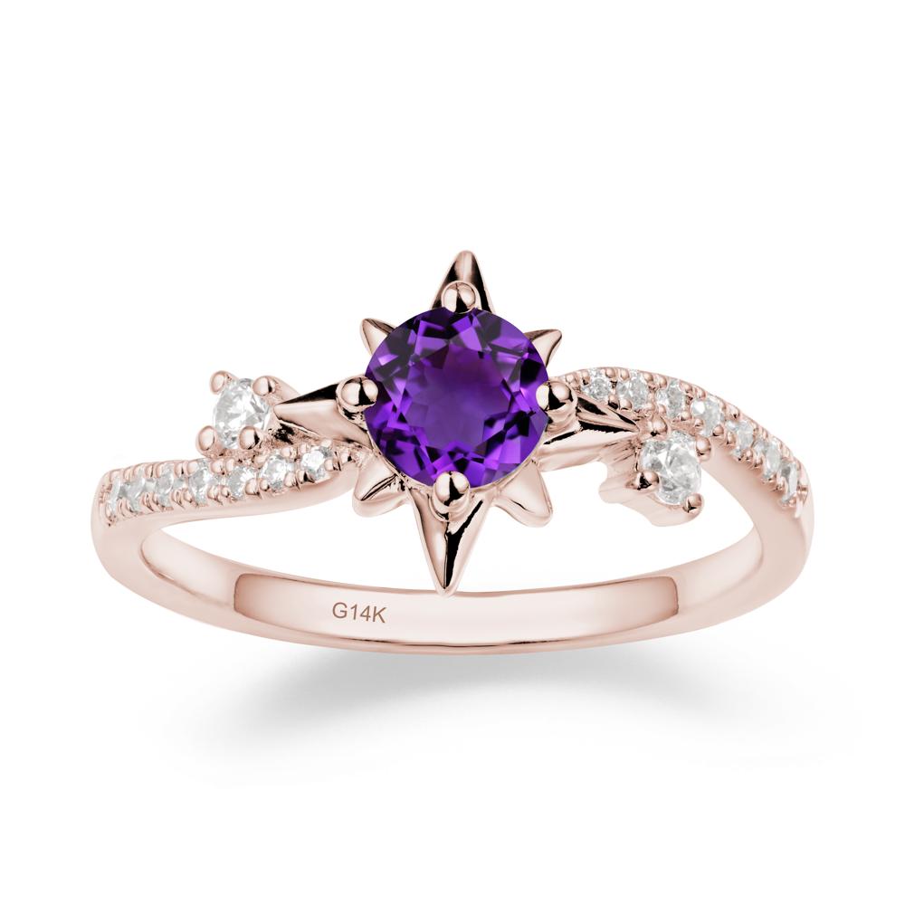 8-Pointed Star Round Amethyst Sterling Silver Ring - LUO Jewelry #metal_14k rose gold
