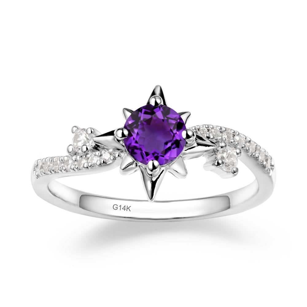 8-Pointed Star Round Amethyst Sterling Silver Ring - LUO Jewelry #metal_14k white gold