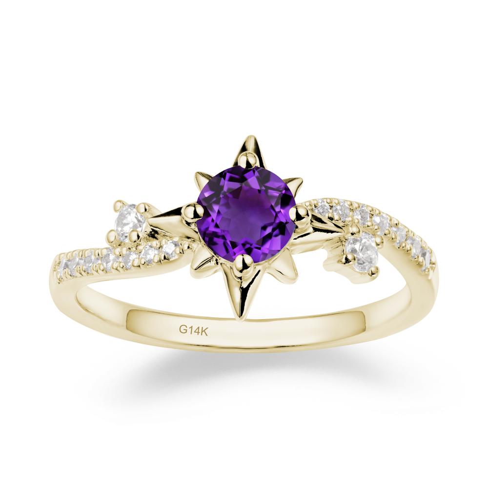 8-Pointed Star Round Amethyst Sterling Silver Ring - LUO Jewelry #metal_14k yellow gold