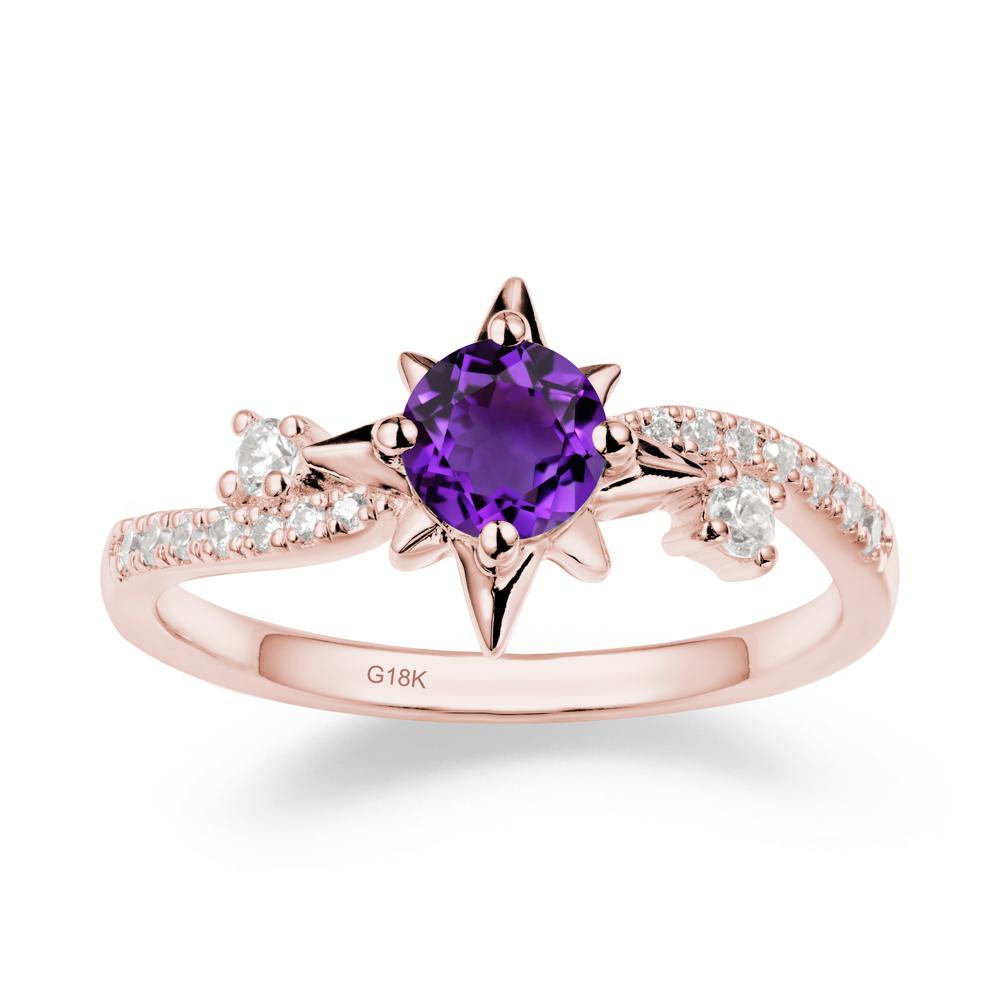 8-Pointed Star Round Amethyst Sterling Silver Ring - LUO Jewelry #metal_18k rose gold