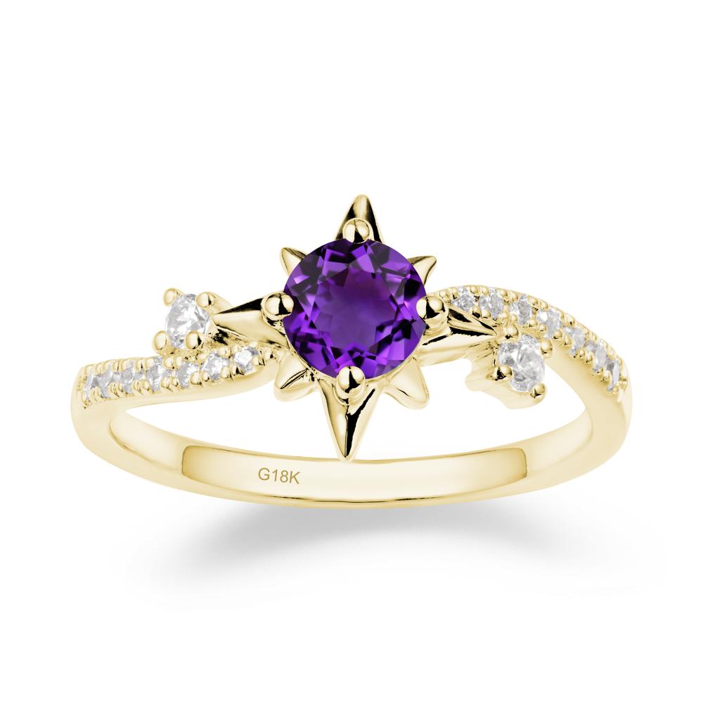 8-Pointed Star Round Amethyst Sterling Silver Ring - LUO Jewelry #metal_18k yellow gold