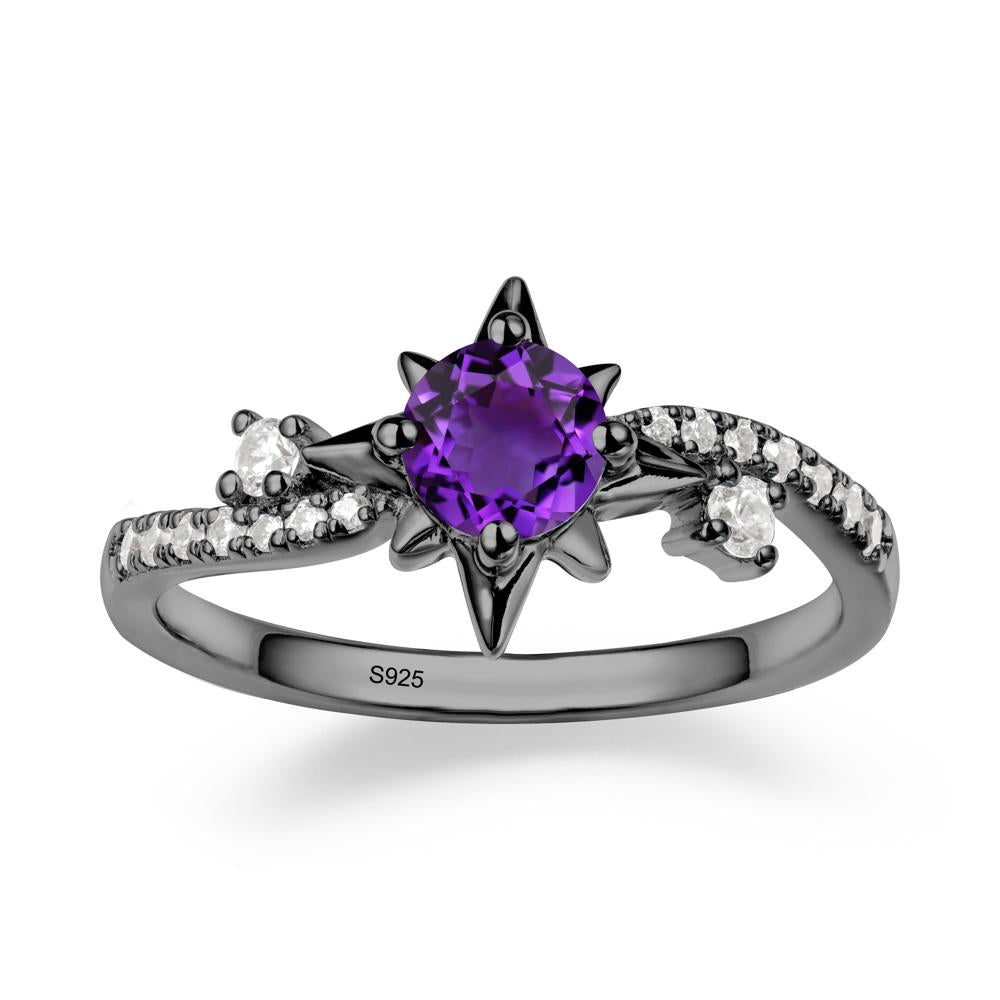 8-Pointed Star Round Amethyst Sterling Silver Ring - LUO Jewelry #metal_black finish sterling silver