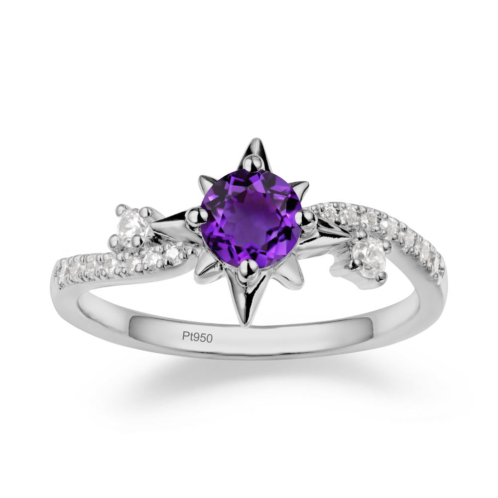 8-Pointed Star Round Amethyst Sterling Silver Ring - LUO Jewelry #metal_platinum