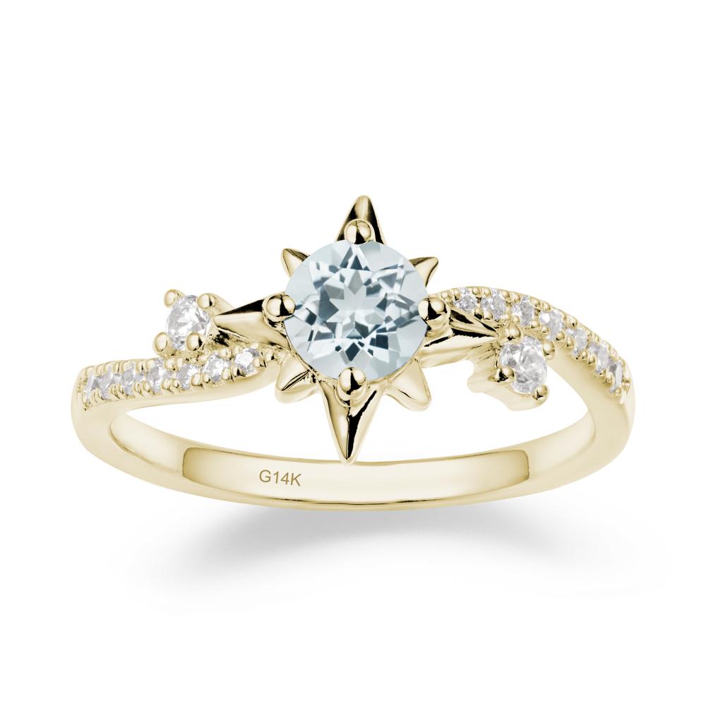 8-Pointed Star Round Aquamarine Ring - LUO Jewelry #metal_14k yellow gold