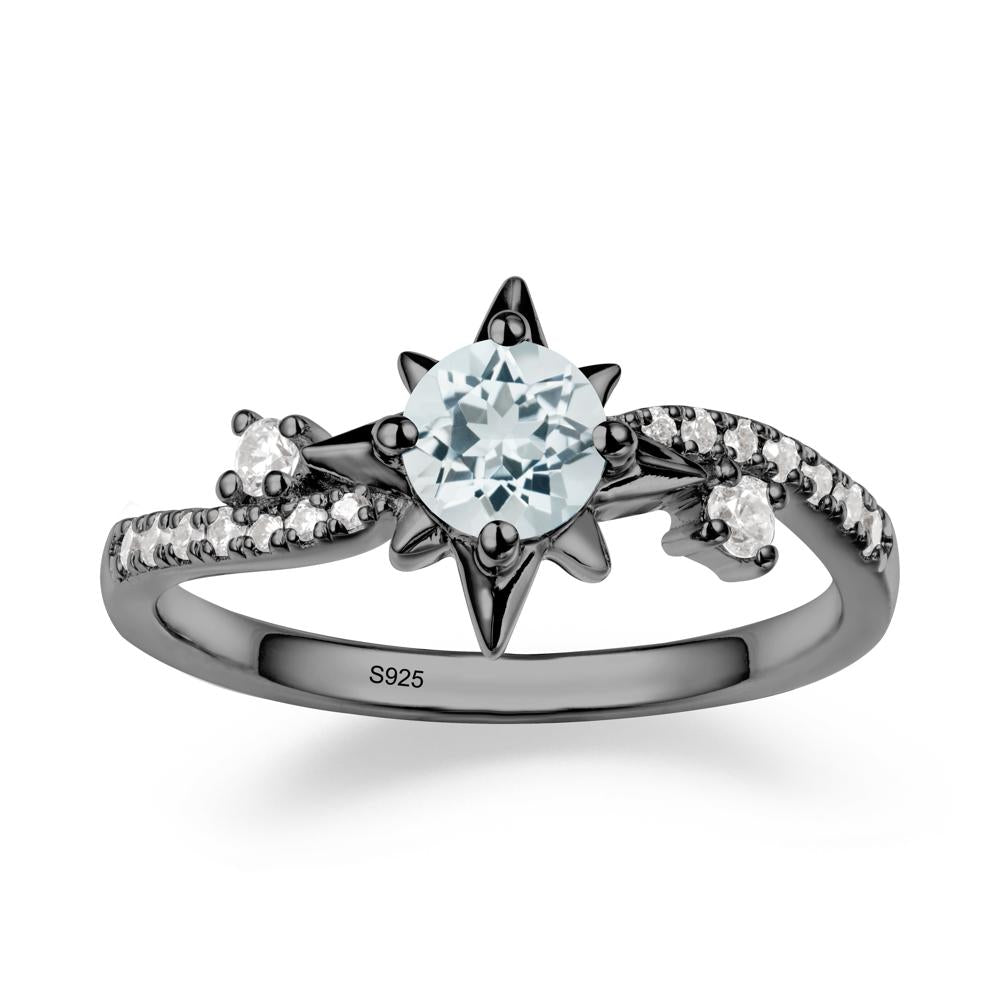 8-Pointed Star Round Aquamarine Ring - LUO Jewelry #metal_black finish sterling silver