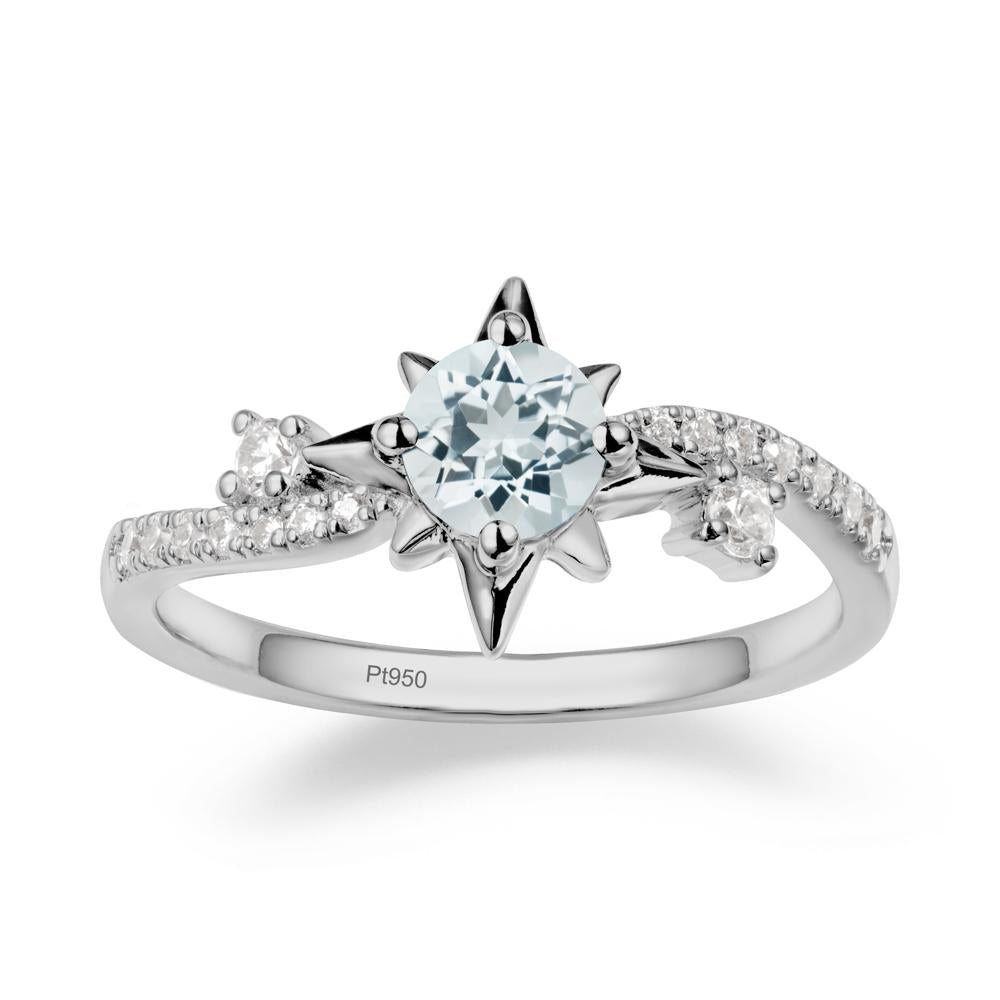 8-Pointed Star Round Aquamarine Ring - LUO Jewelry #metal_platinum