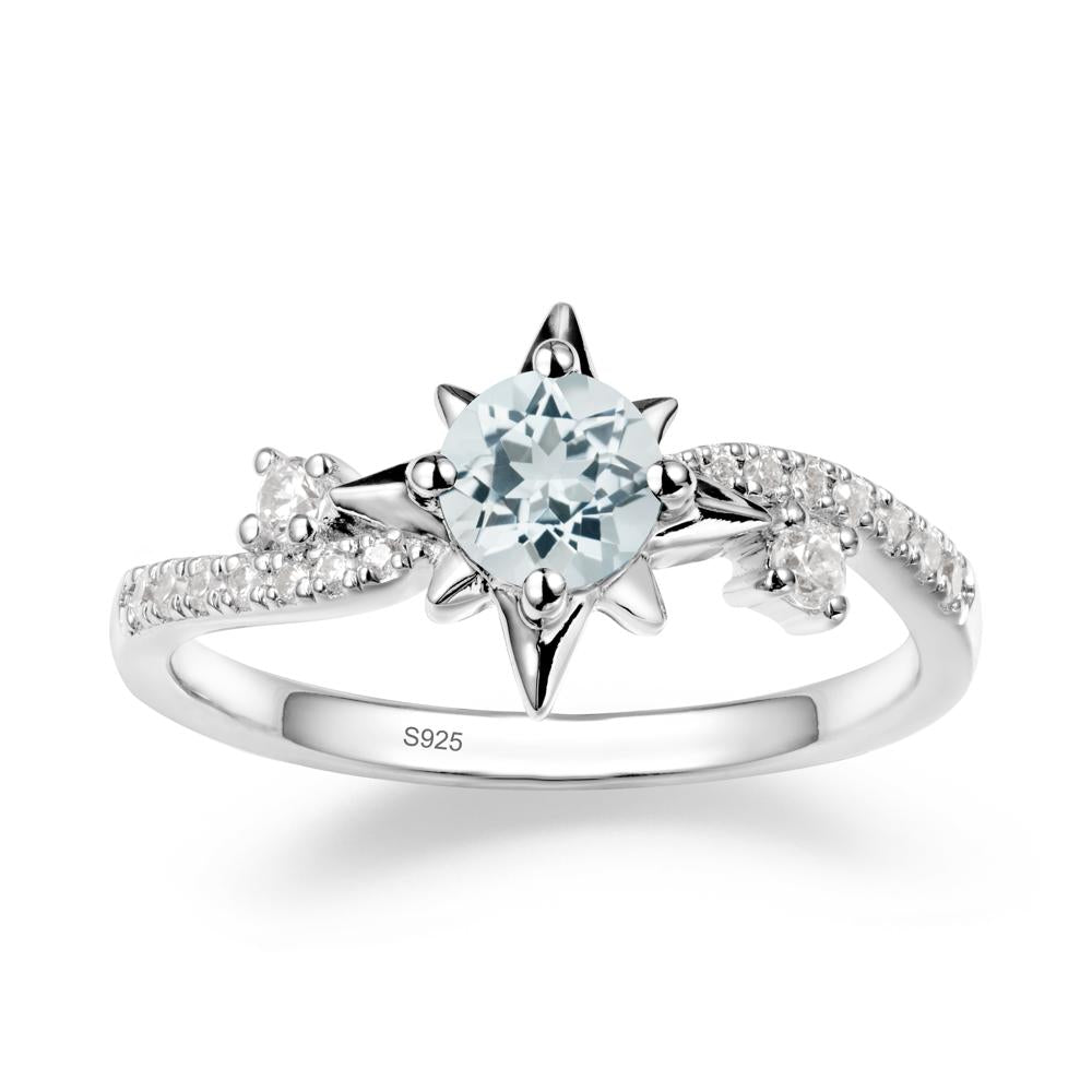 8-Pointed Star Round Aquamarine Ring - LUO Jewelry #metal_sterling silver