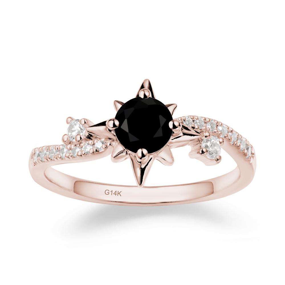 8-Pointed Star Round Black Spinel Sterling Silver Ring - LUO Jewelry #metal_14k rose gold