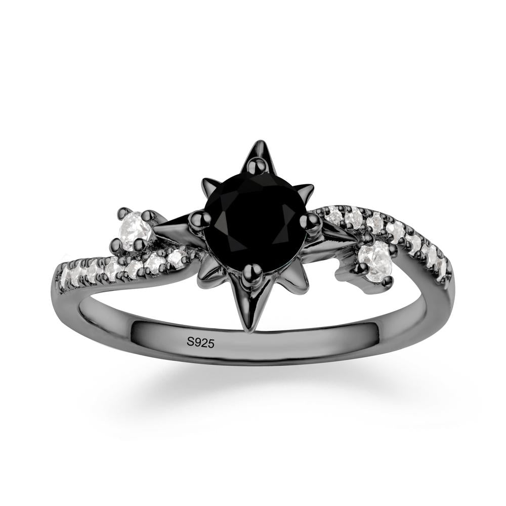 8-Pointed Star Round Black Spinel Sterling Silver Ring - LUO Jewelry #metal_black finish sterling silver