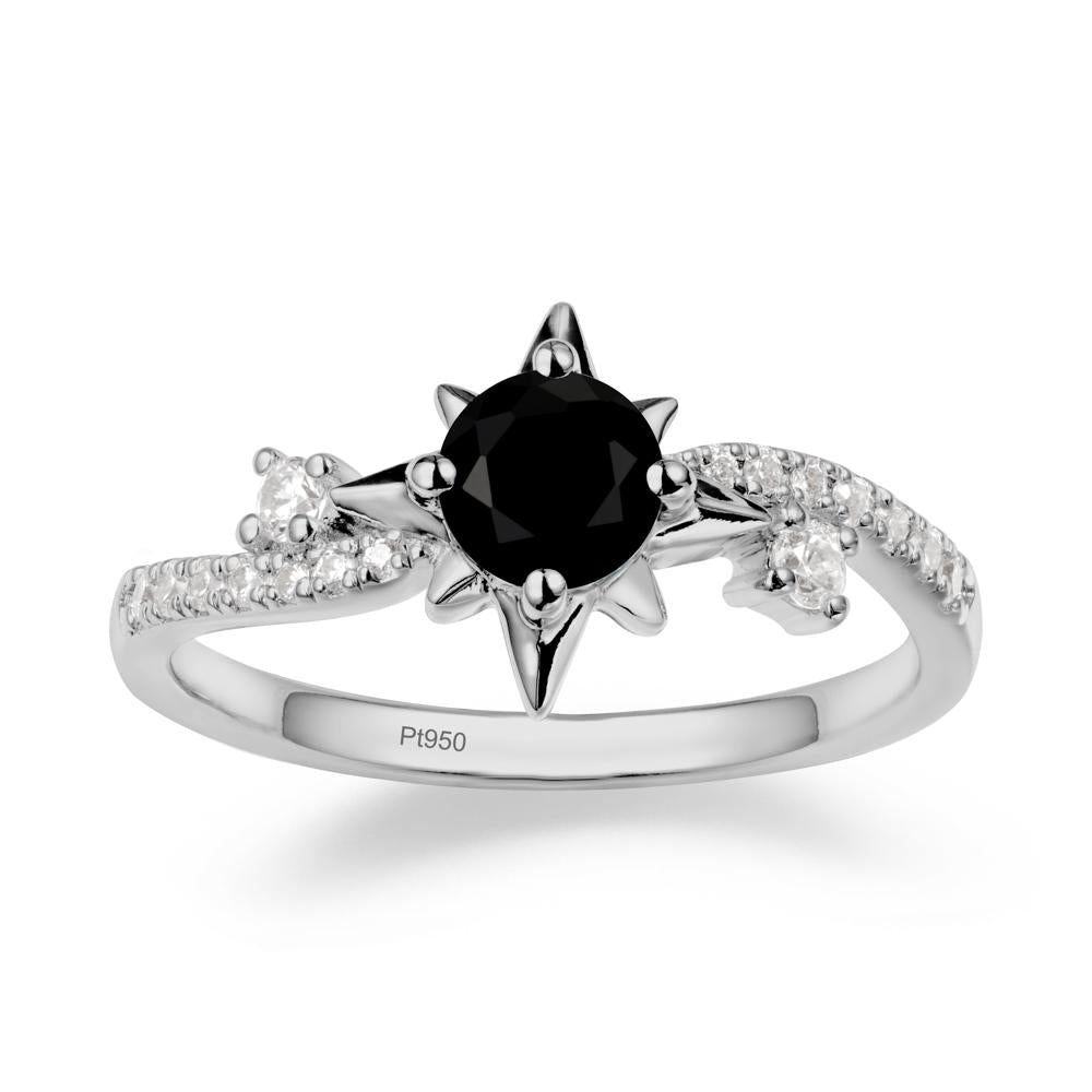 8-Pointed Star Round Black Spinel Sterling Silver Ring - LUO Jewelry #metal_platinum