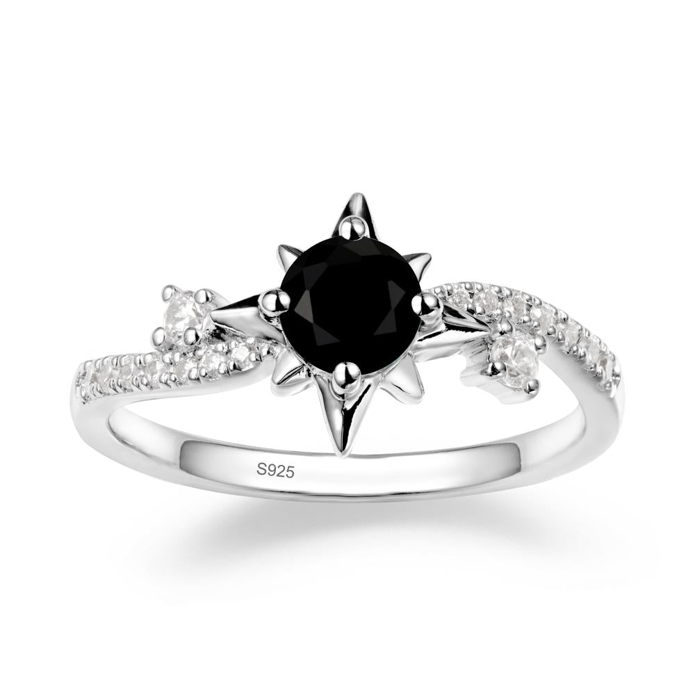 8-Pointed Star Round Black Spinel Sterling Silver Ring - LUO Jewelry #metal_sterling silver