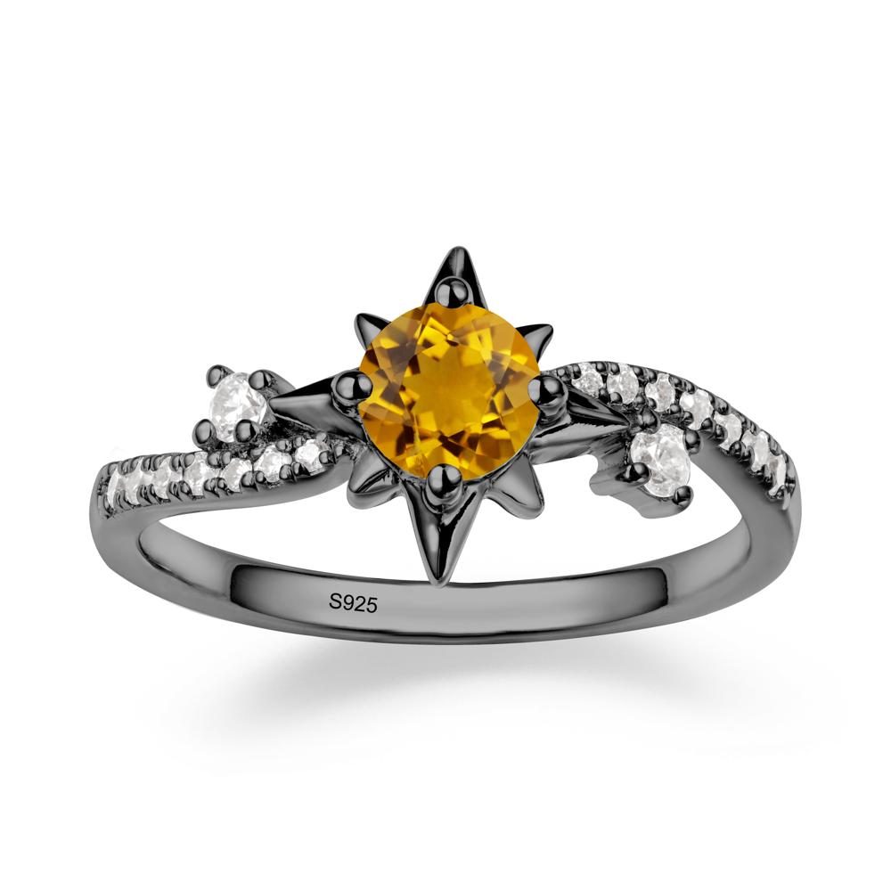 8-Pointed Star Round Citrine Ring - LUO Jewelry #metal_black finish sterling silver