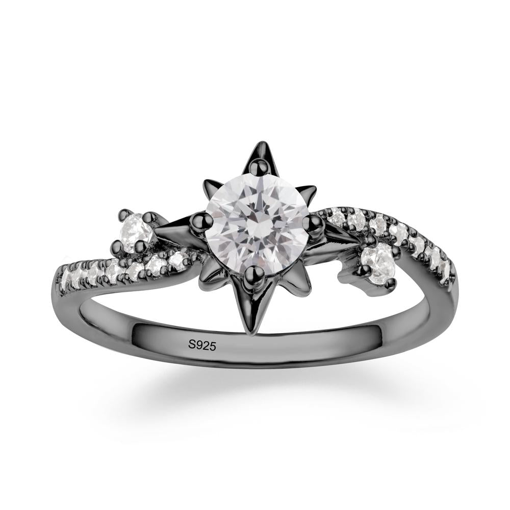 8-Pointed Star Round Diamond Ring - LUO Jewelry #metal_black finish sterling silver