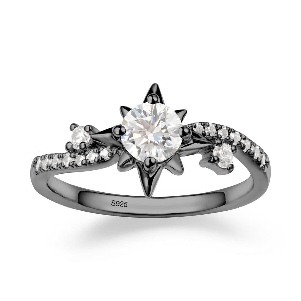 8-Pointed Star Round Diamond Ring - LUO Jewelry #metal_black finish sterling silver