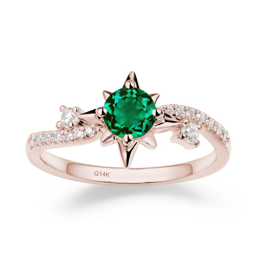 8-Pointed Star Round Emerald Ring - LUO Jewelry #metal_14k rose gold
