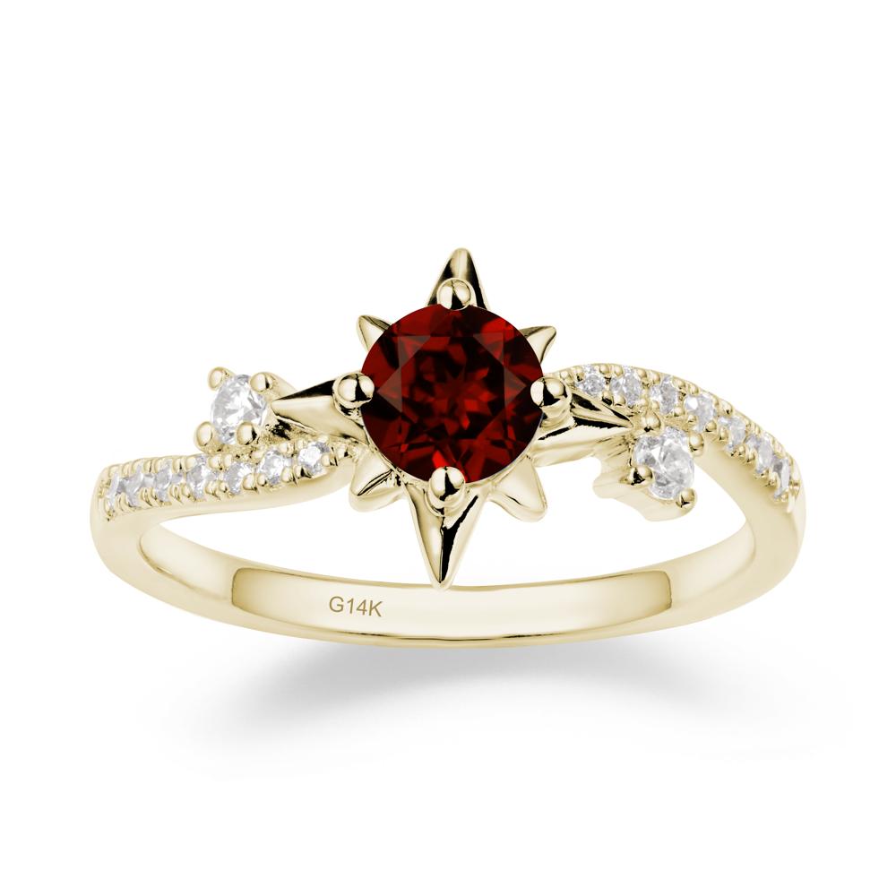 8-Pointed Star Round Garnet Sterling Silver Ring - LUO Jewelry #metal_14k yellow gold