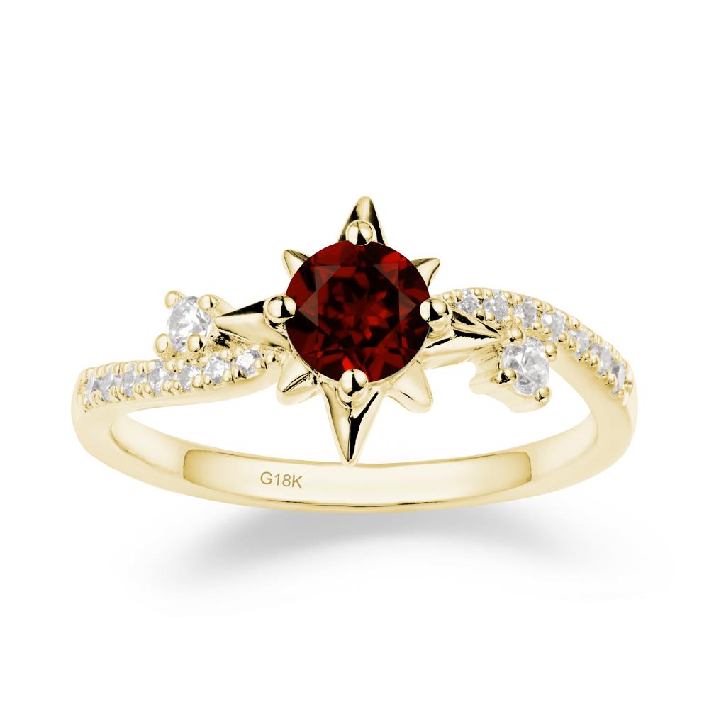 8-Pointed Star Round Garnet Sterling Silver Ring - LUO Jewelry #metal_18k yellow gold
