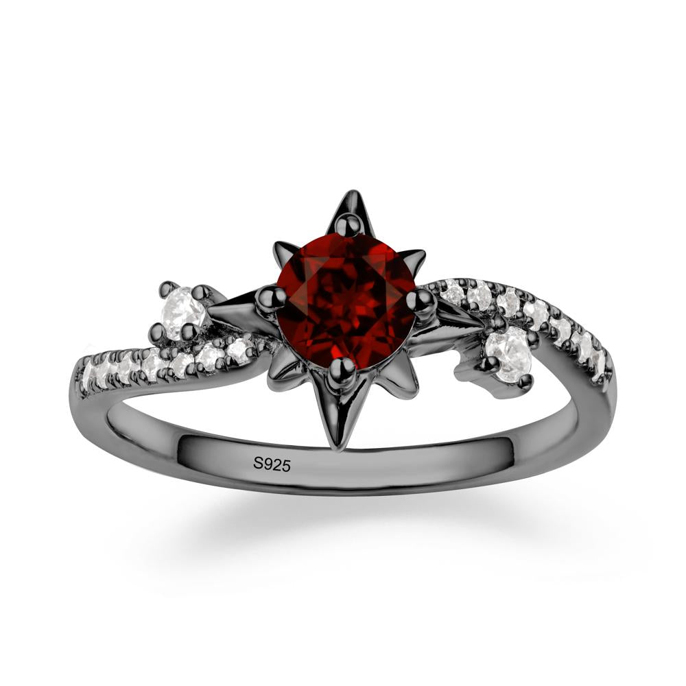 8-Pointed Star Round Garnet Sterling Silver Ring - LUO Jewelry #metal_black finish sterling silver