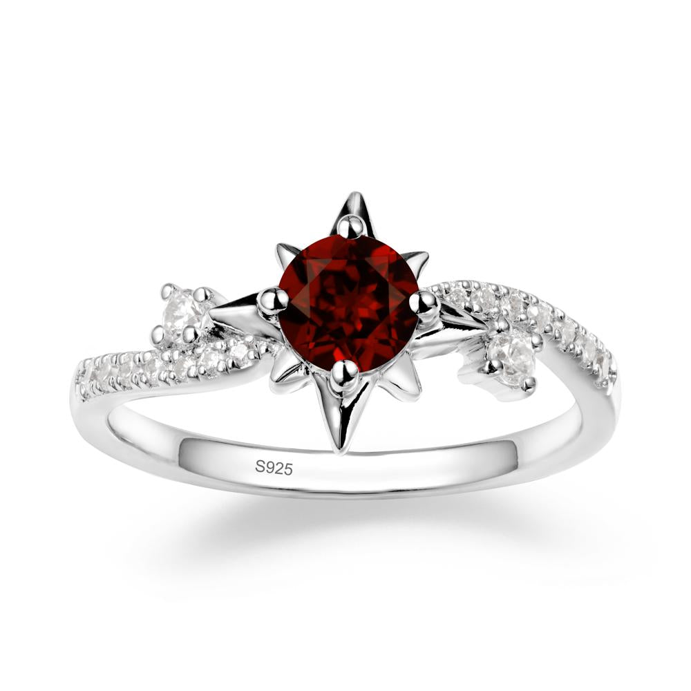 8-Pointed Star Round Garnet Sterling Silver Ring - LUO Jewelry #metal_sterling silver