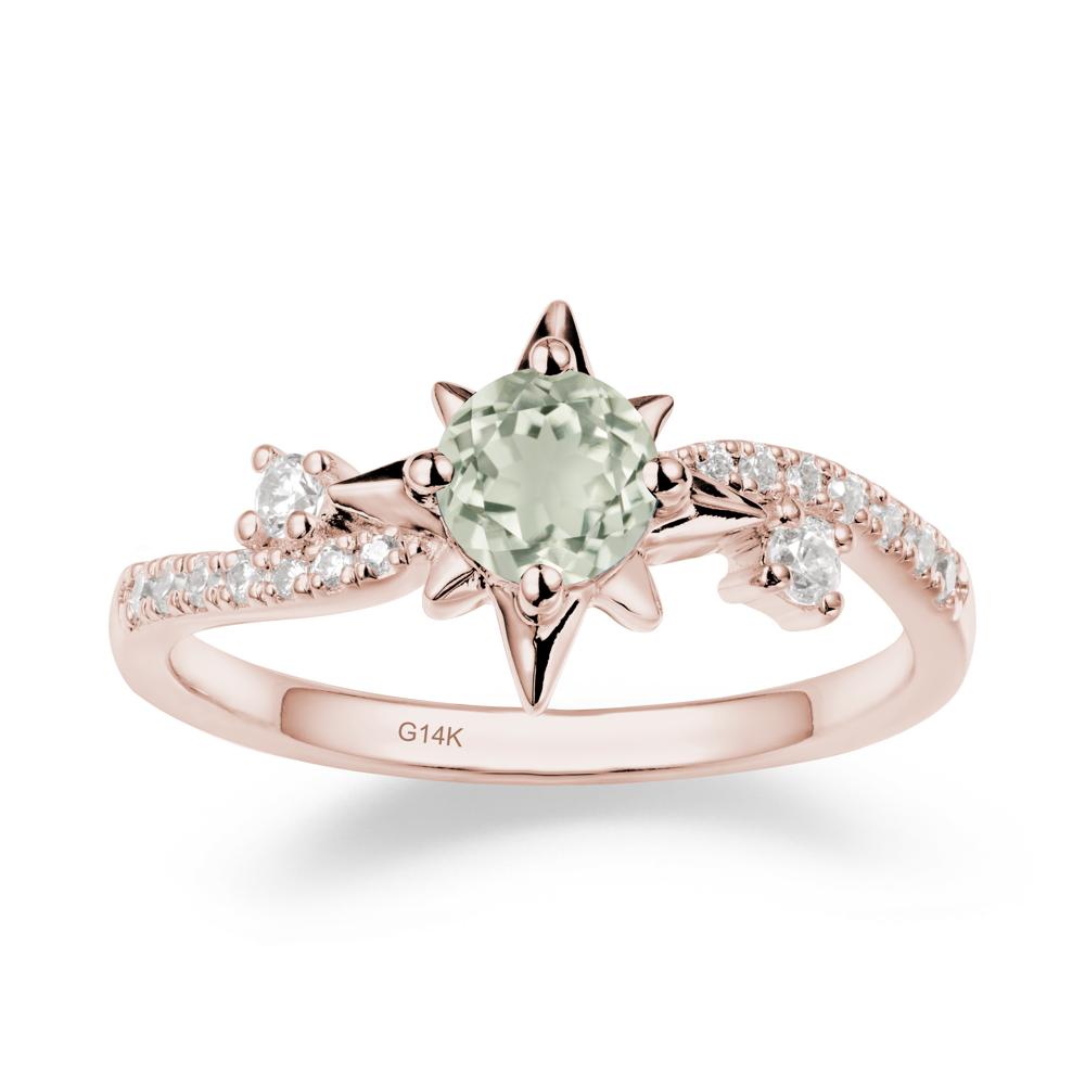 8-Pointed Star Round Green Amethyst Ring - LUO Jewelry #metal_14k rose gold