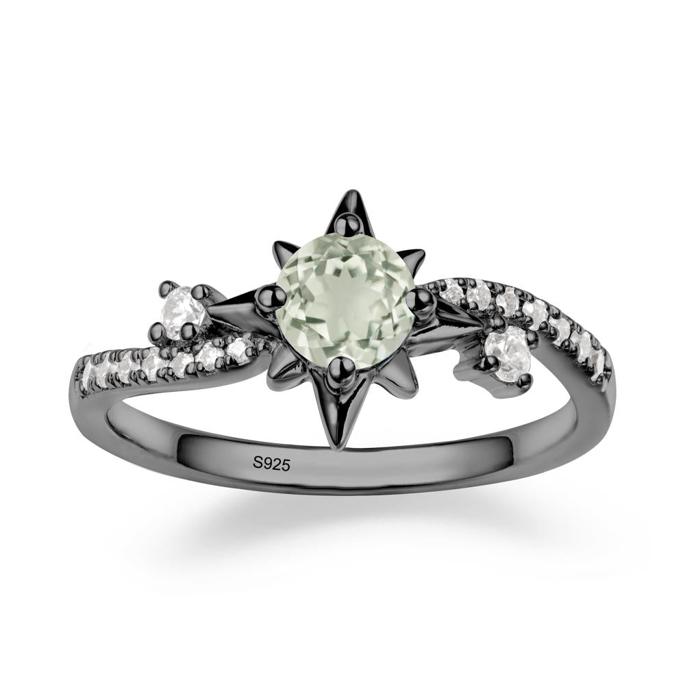8-Pointed Star Round Green Amethyst Ring - LUO Jewelry #metal_black finish sterling silver