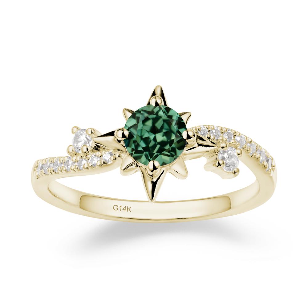 8-Pointed Star Round Green Sapphire Sterling Silver Ring - LUO Jewelry #metal_14k yellow gold