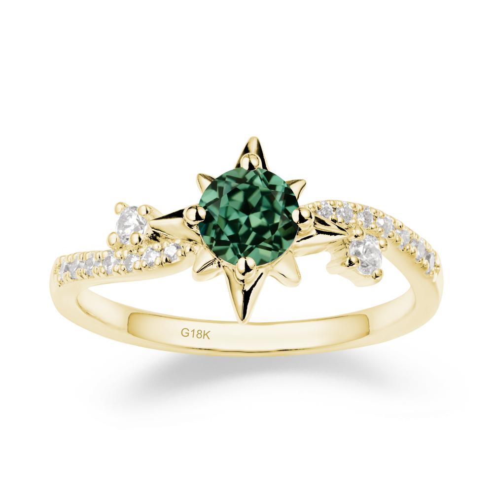 8-Pointed Star Round Green Sapphire Sterling Silver Ring - LUO Jewelry #metal_18k yellow gold
