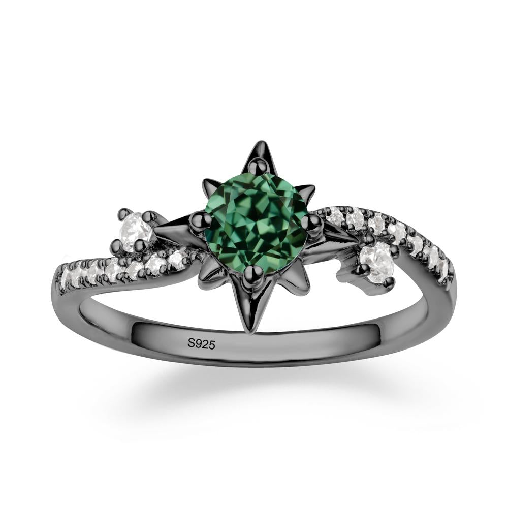 8-Pointed Star Round Green Sapphire Sterling Silver Ring - LUO Jewelry #metal_black finish sterling silver