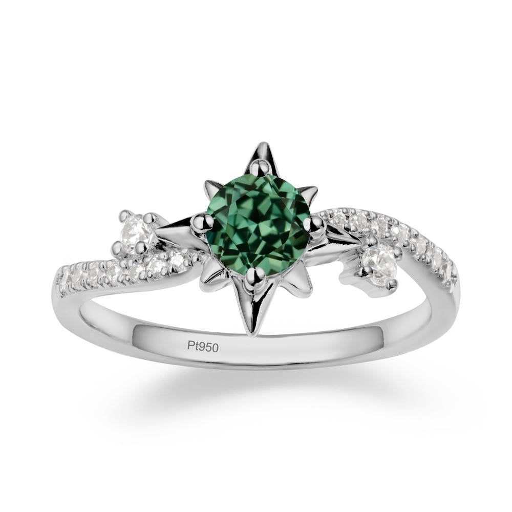 8-Pointed Star Round Green Sapphire Sterling Silver Ring - LUO Jewelry #metal_platinum