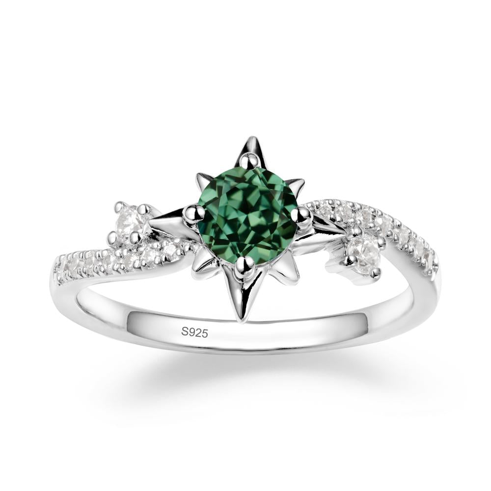 8-Pointed Star Round Green Sapphire Sterling Silver Ring - LUO Jewelry #metal_sterling silver
