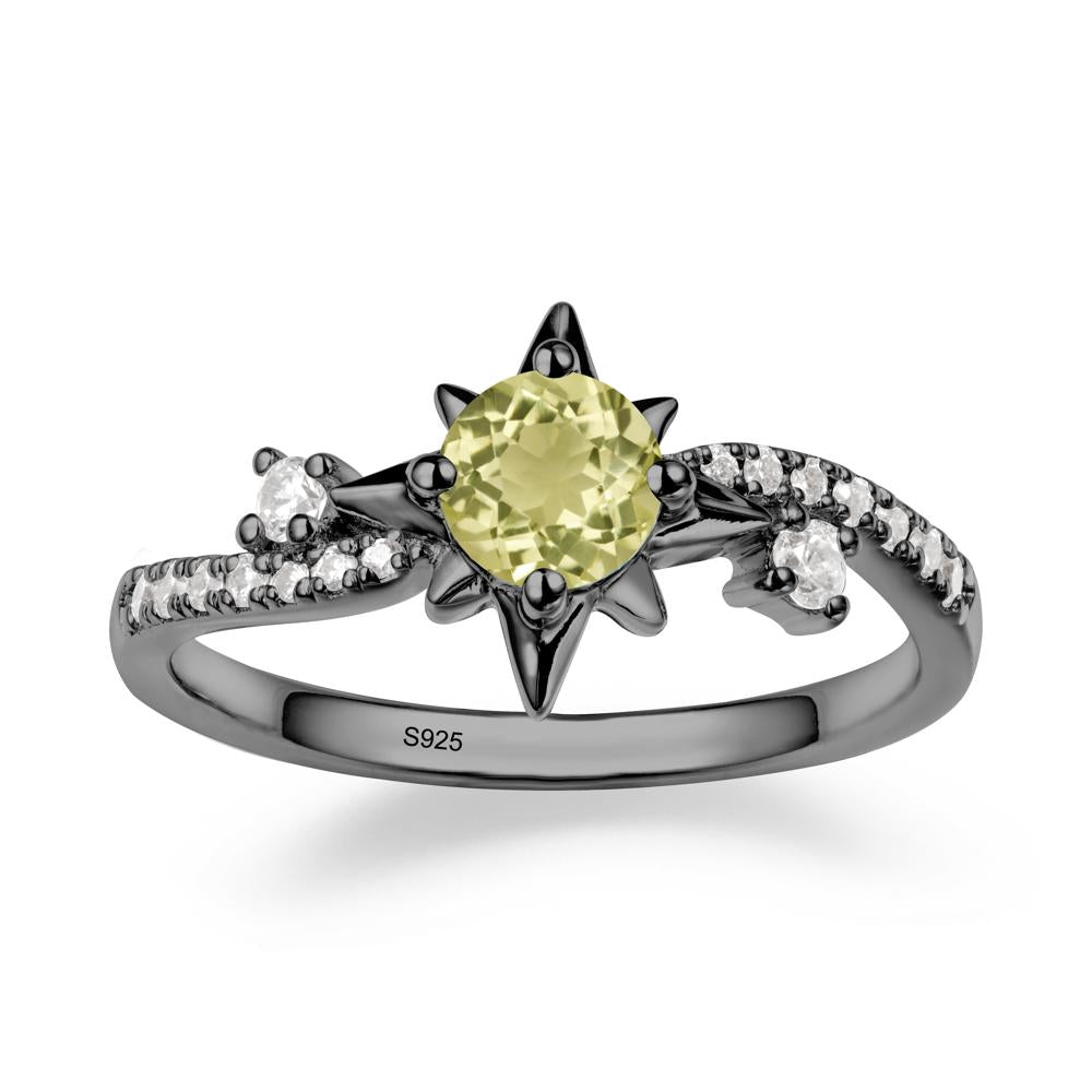 8-Pointed Star Round Lemon Quartz Ring - LUO Jewelry #metal_black finish sterling silver