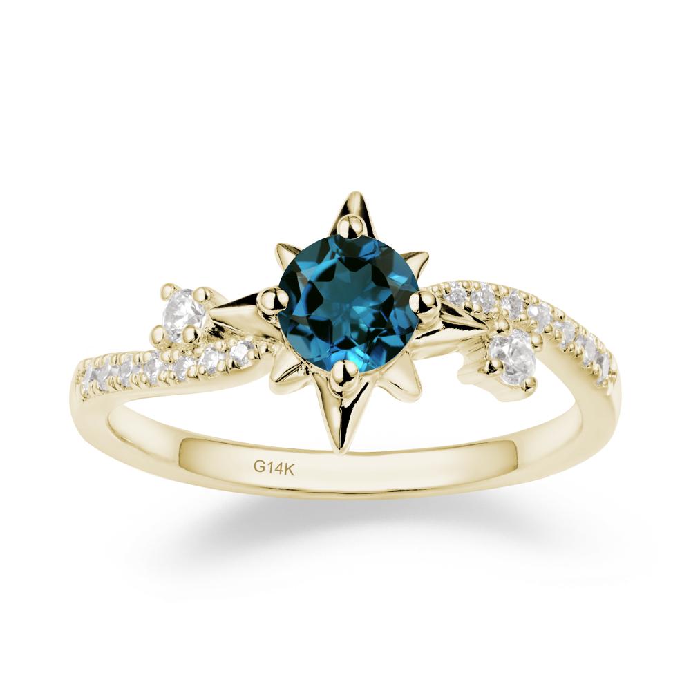 8-Pointed Star Round London Blue Topaz Sterling Silver Ring - LUO Jewelry #metal_14k yellow gold