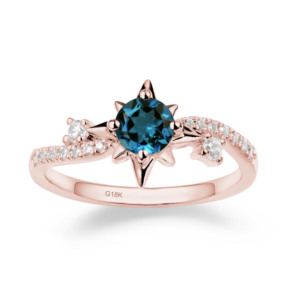 8-Pointed Star Round London Blue Topaz Sterling Silver Ring - LUO Jewelry #metal_18k rose gold