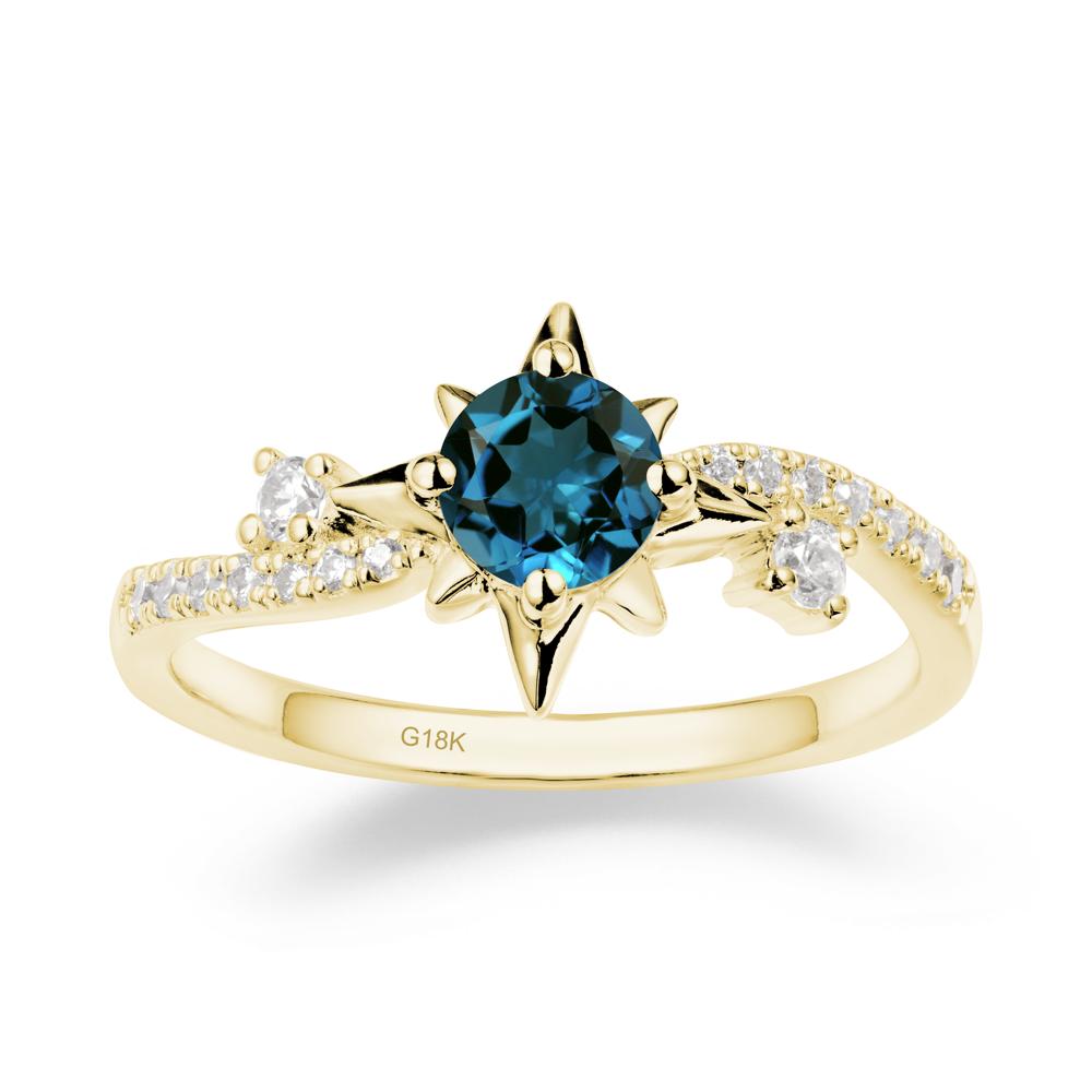 8-Pointed Star Round London Blue Topaz Sterling Silver Ring - LUO Jewelry #metal_18k yellow gold