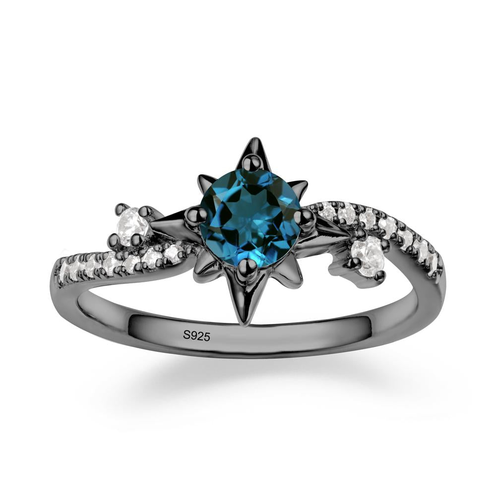 8-Pointed Star Round London Blue Topaz Sterling Silver Ring - LUO Jewelry #metal_black finish sterling silver
