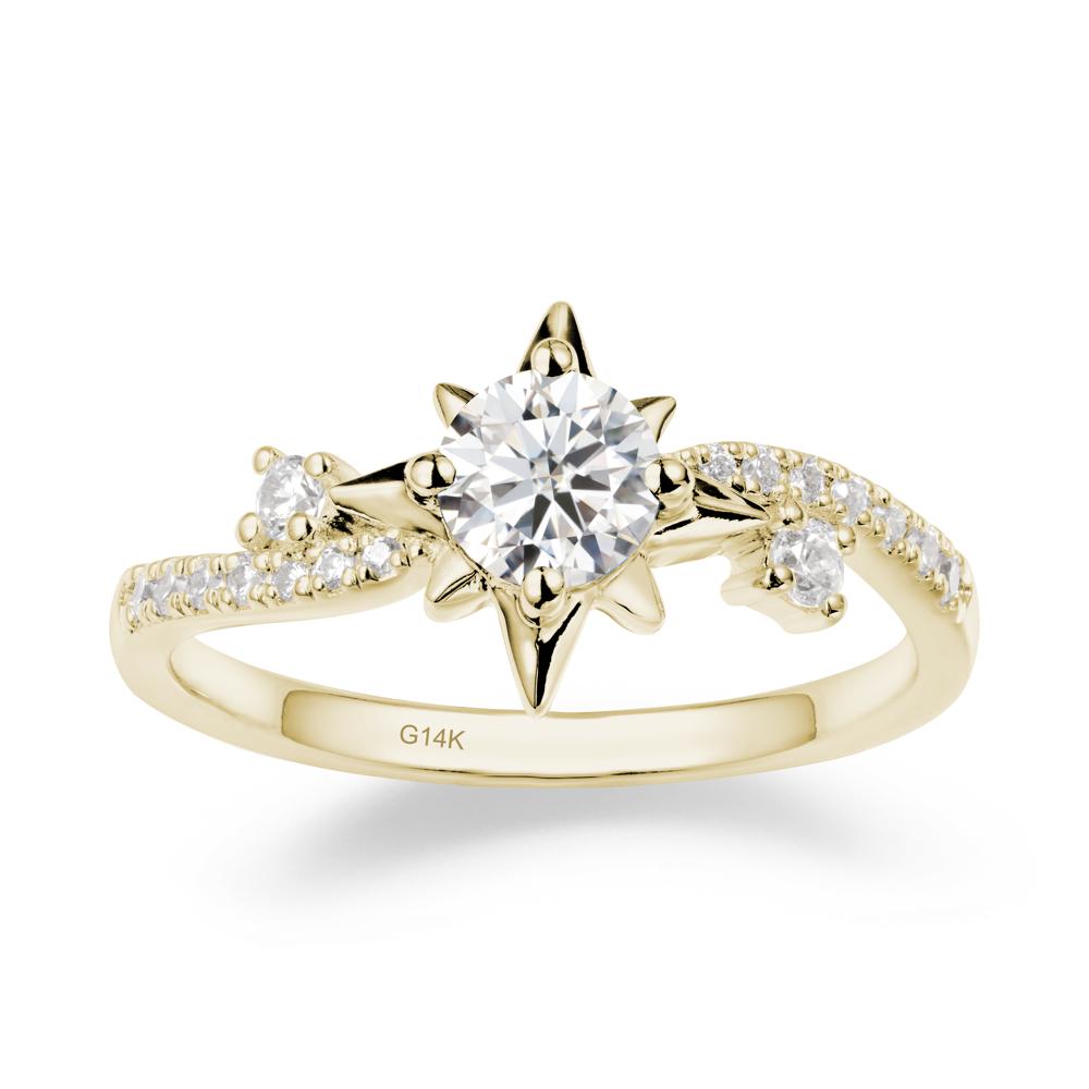 8-Pointed Star Round Moissanite Ring - LUO Jewelry #metal_14k yellow gold