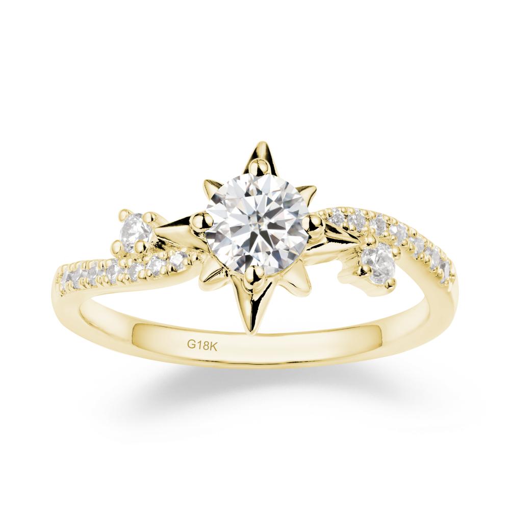 8-Pointed Star Round Moissanite Ring - LUO Jewelry #metal_18k yellow gold