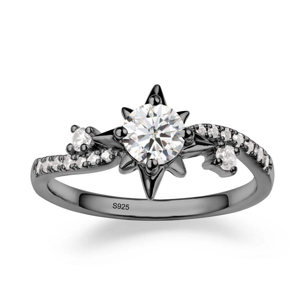 8-Pointed Star Round Moissanite Ring - LUO Jewelry #metal_black finish sterling silver