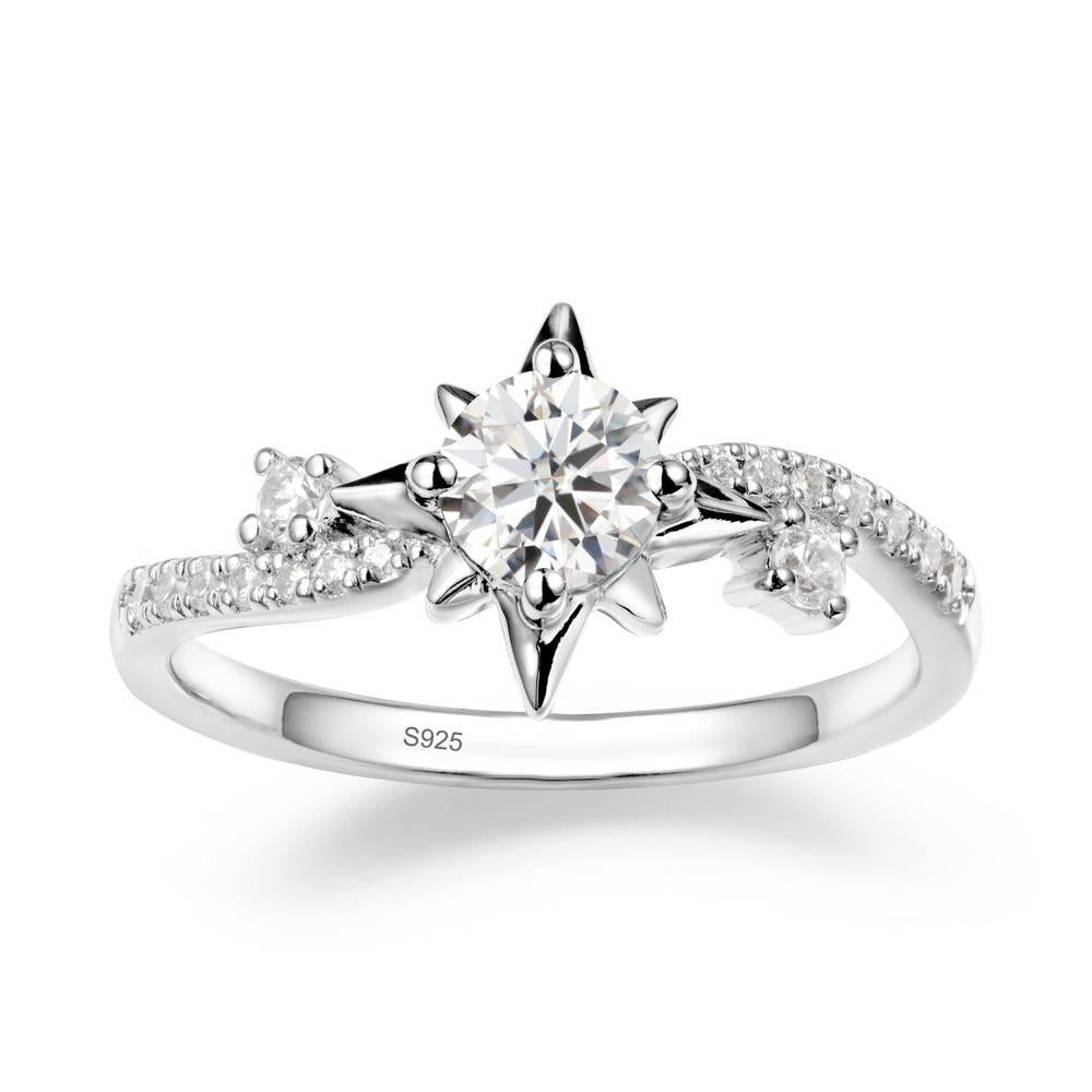 8-Pointed Star Round Moissanite Ring - LUO Jewelry #metal_sterling silver