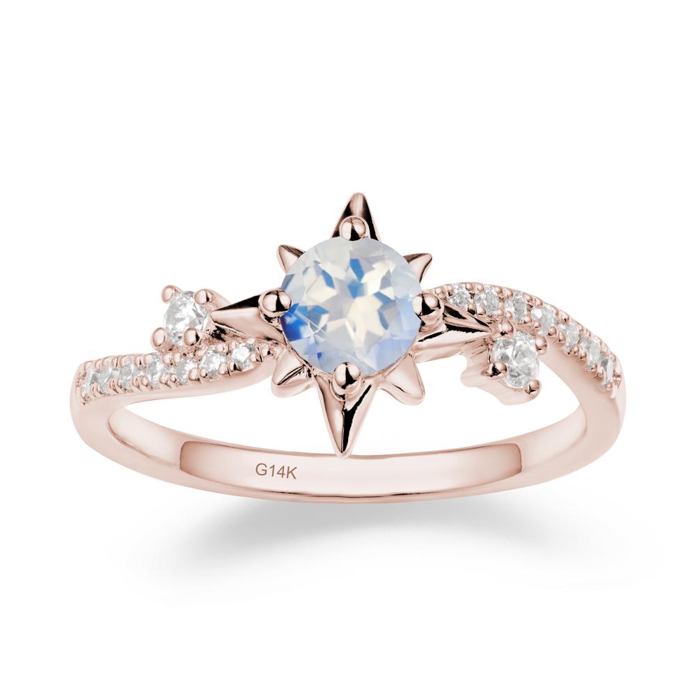 8-Pointed Star Round Moonstone Sterling Silver Ring - LUO Jewelry #metal_14k rose gold