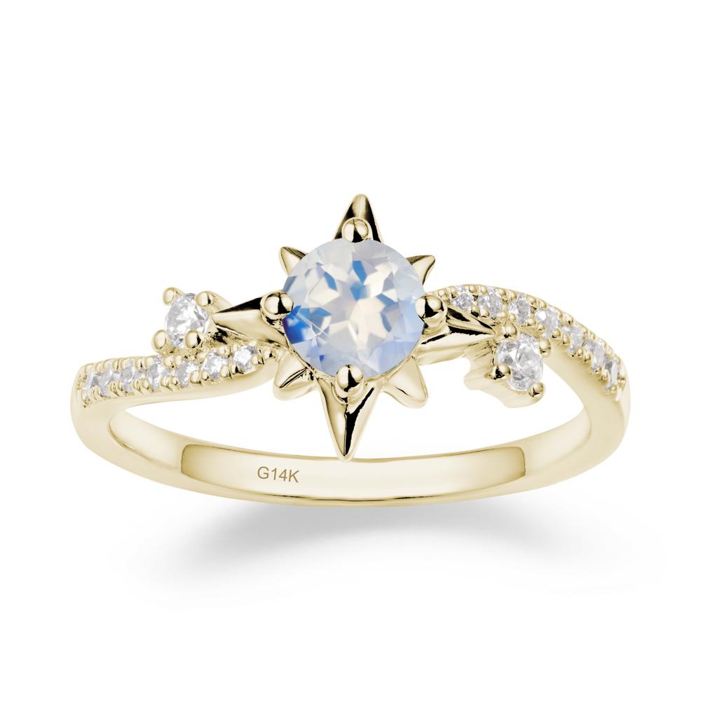 8-Pointed Star Round Moonstone Sterling Silver Ring - LUO Jewelry #metal_14k yellow gold