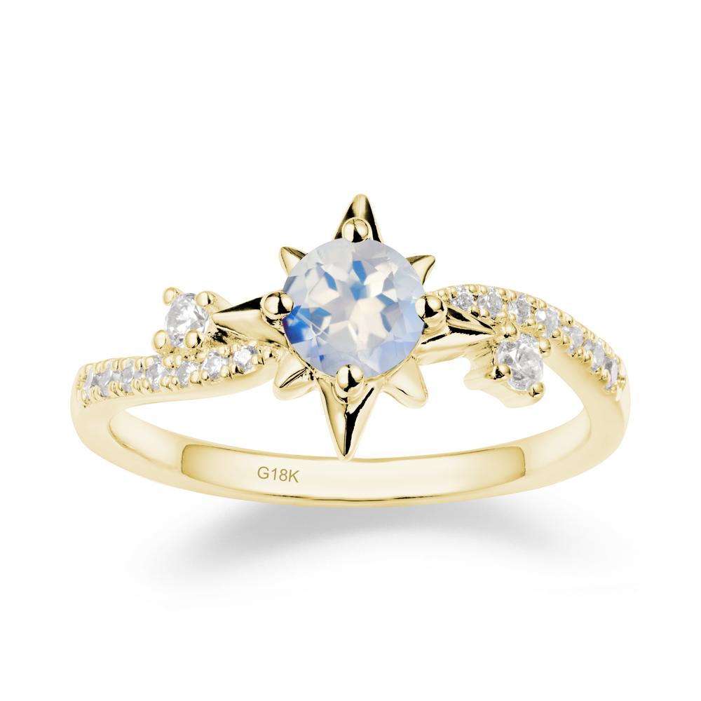 8-Pointed Star Round Moonstone Sterling Silver Ring - LUO Jewelry #metal_18k yellow gold