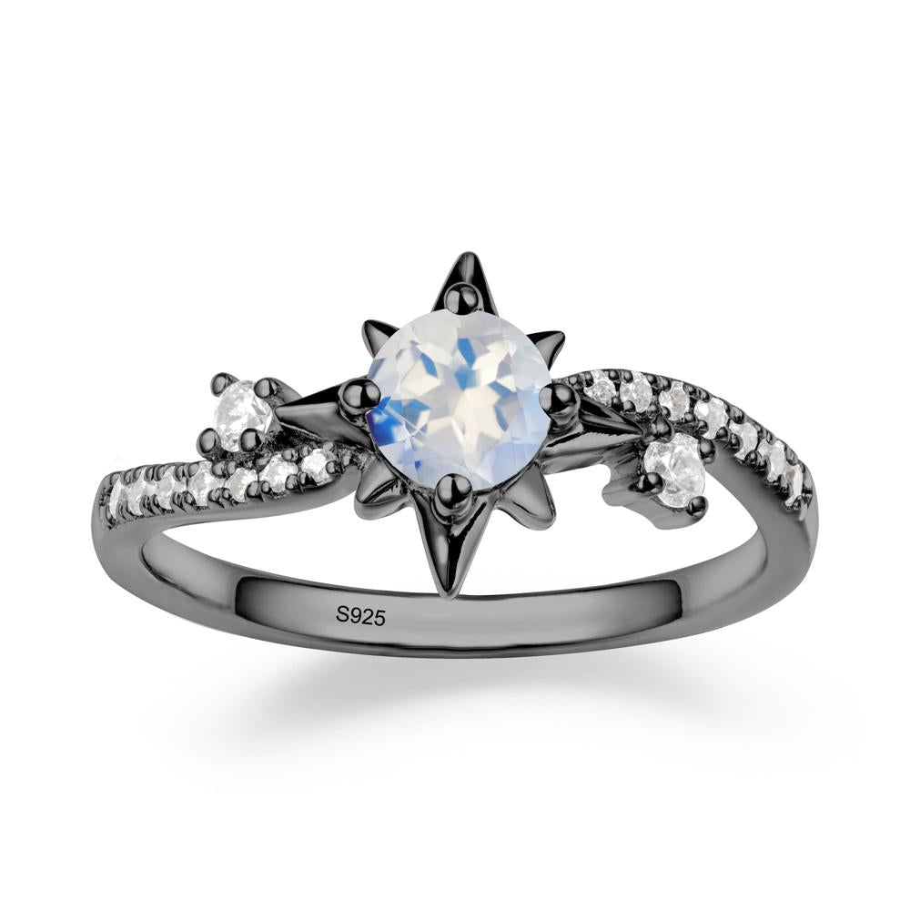 8-Pointed Star Round Moonstone Sterling Silver Ring - LUO Jewelry #metal_black finish sterling silver