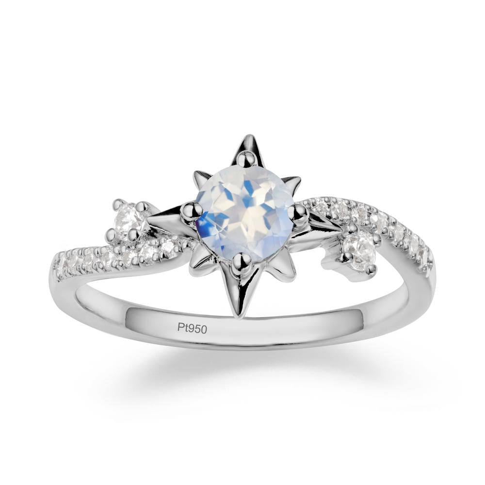 8-Pointed Star Round Moonstone Sterling Silver Ring - LUO Jewelry #metal_platinum
