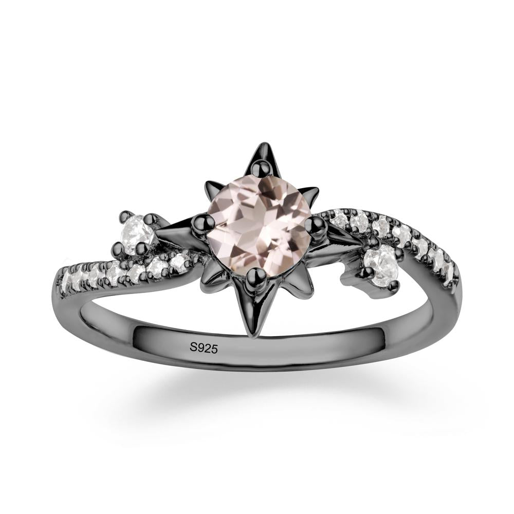 8-Pointed Star Round Morganite Ring - LUO Jewelry #metal_black finish sterling silver