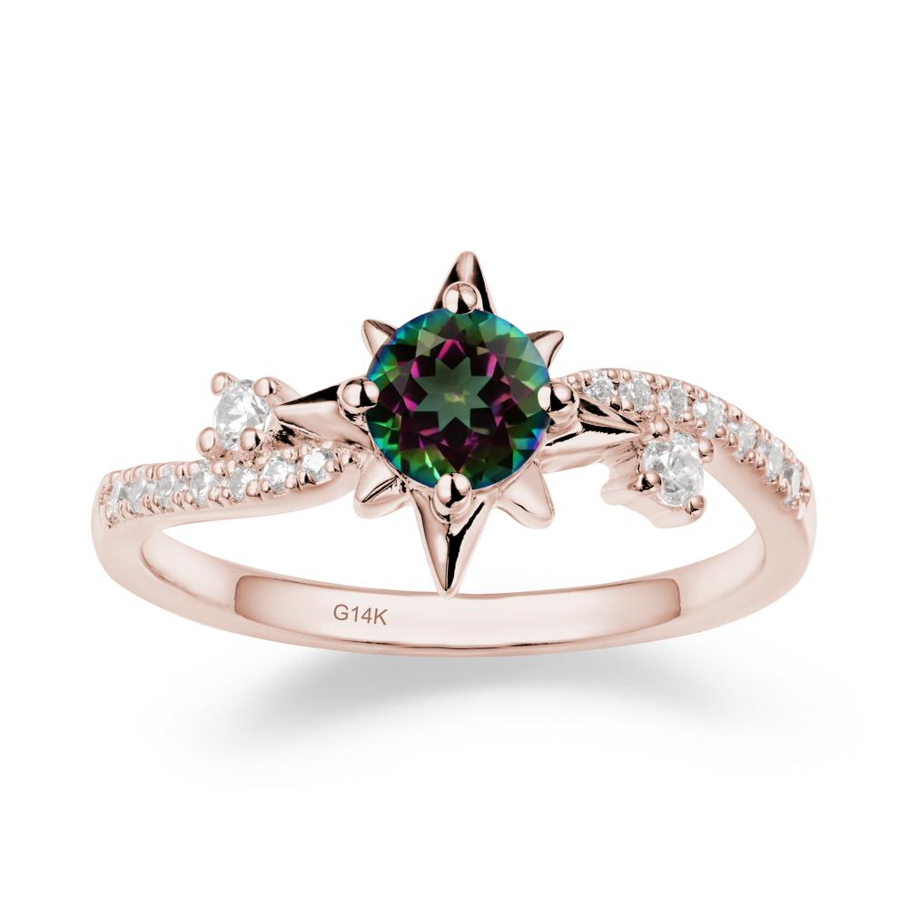 8-Pointed Star Round Mystic Topaz Sterling Silver Ring - LUO Jewelry #metal_14k rose gold
