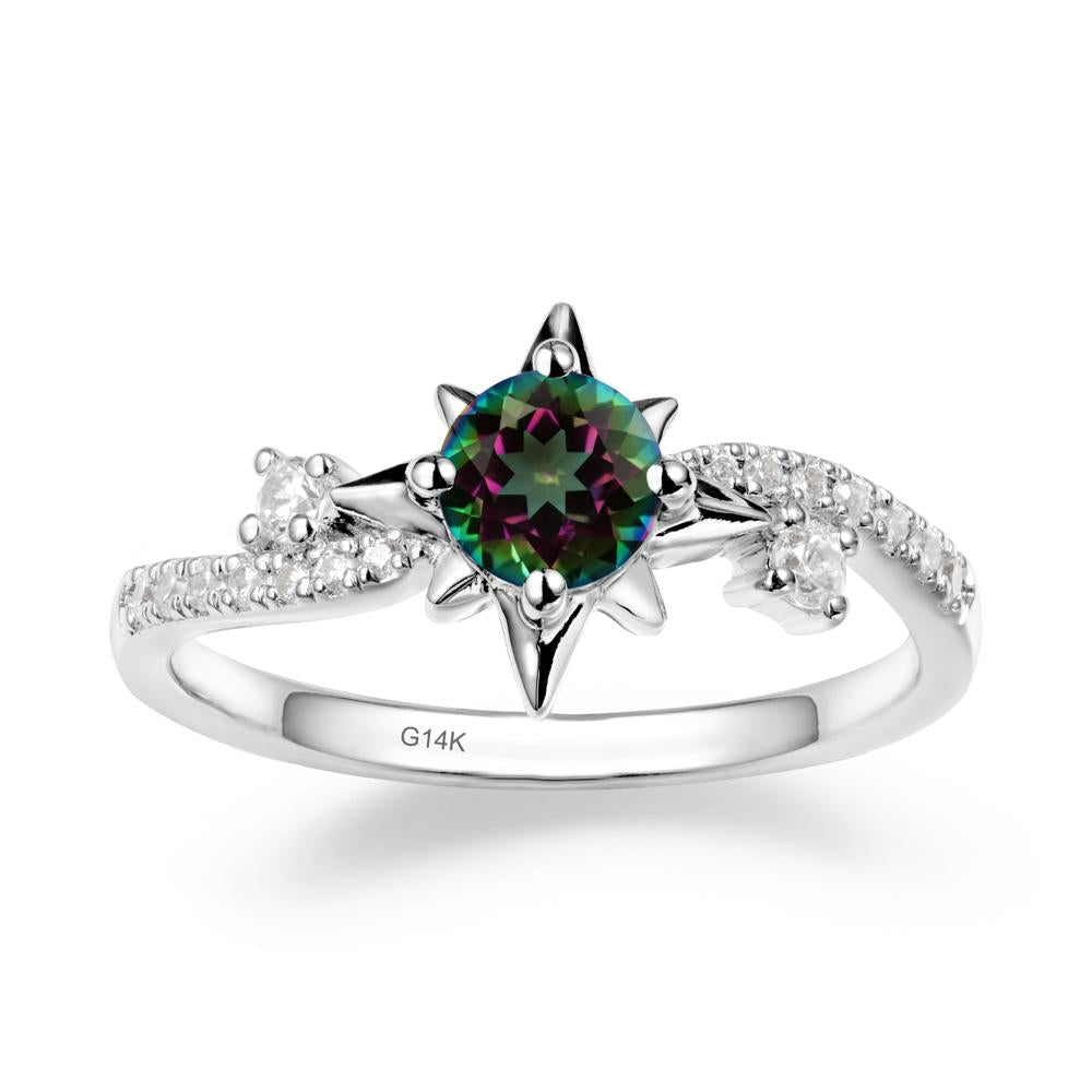 8-Pointed Star Round Mystic Topaz Sterling Silver Ring - LUO Jewelry #metal_14k white gold
